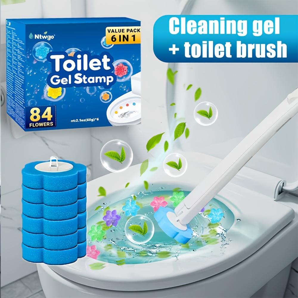 6 pack 84 flower pattern toilet gel or 1 set of toilet brush set cleaning gel cleaning brush effective deodorization   toilet cleaner school supplies suitable for toilets bathrooms kitchens cleaning supplies