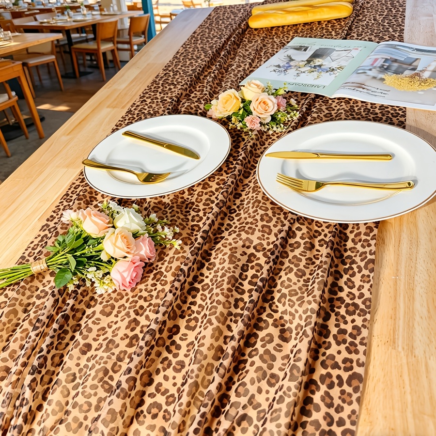 TEMU 1pc French Leopard Print Table Runner, Bohemian Style Sheer Translucent Cheesecloth Table Runner, Soft Texture, Suitable For Weddings, Parties,