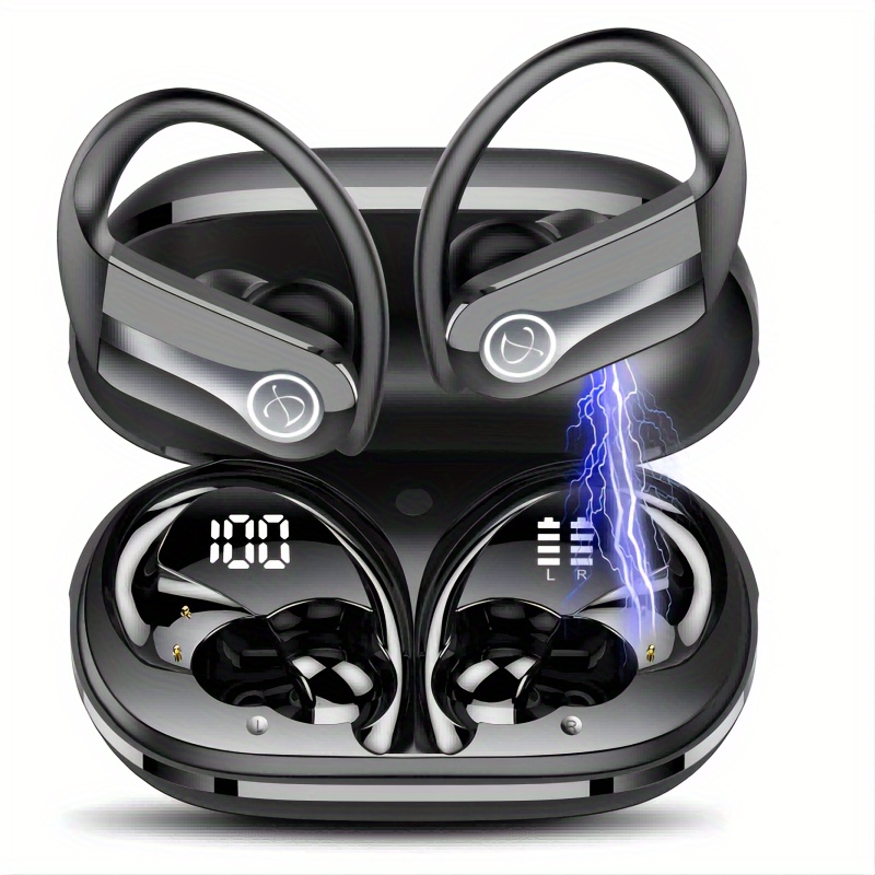 

Wireless Earbuds, Wireless 5.3 Headphones 50h Playtime Sports Earphones Over-ear Earhooks Headset With Led Display, Enc Mic, Running, Gym, Black (2024 New)
