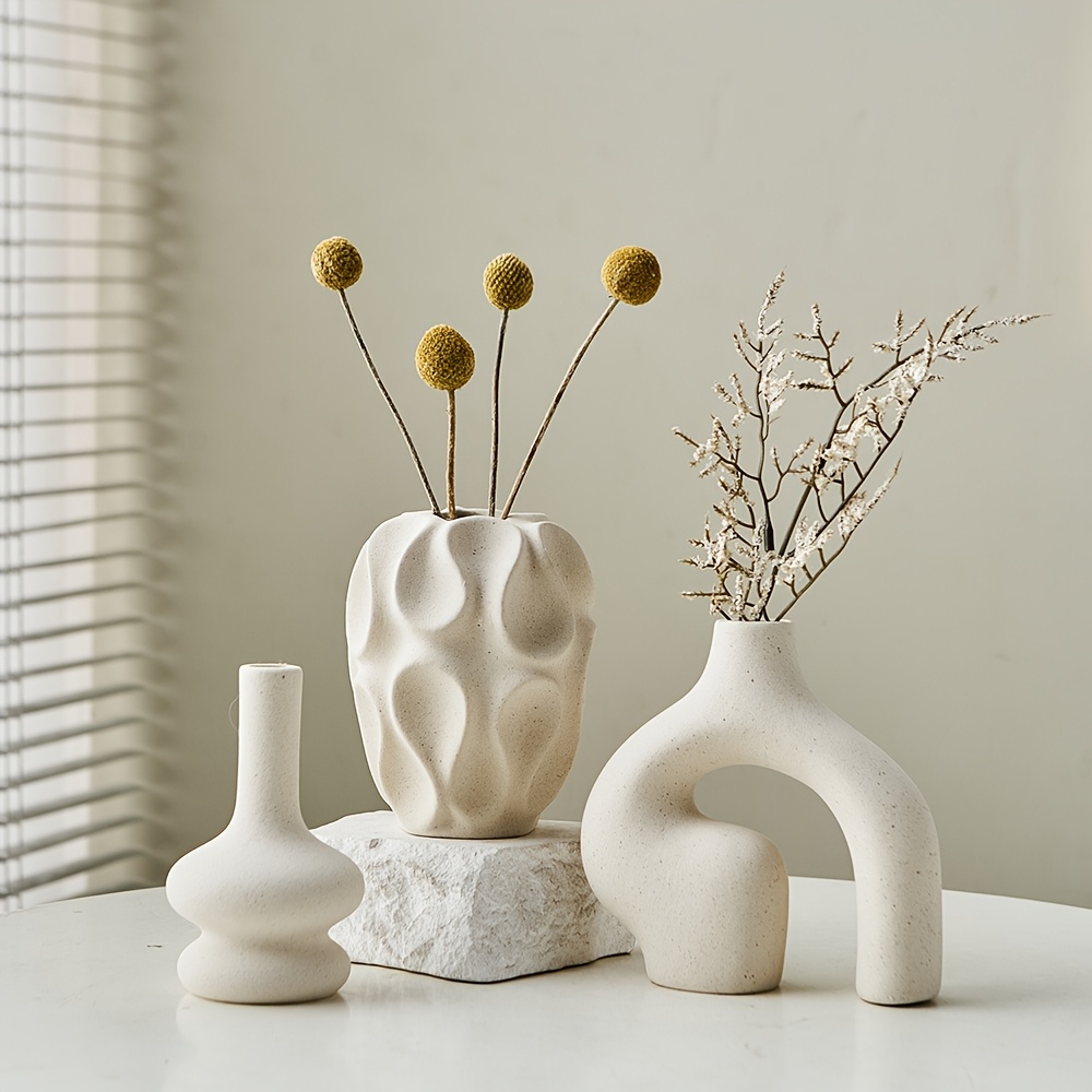 3pcs boho ceramic vase set modern   minimalist round donut shaped geometric pattern ideal for   decor living room entryway coffee table no battery required decorative gift details 3