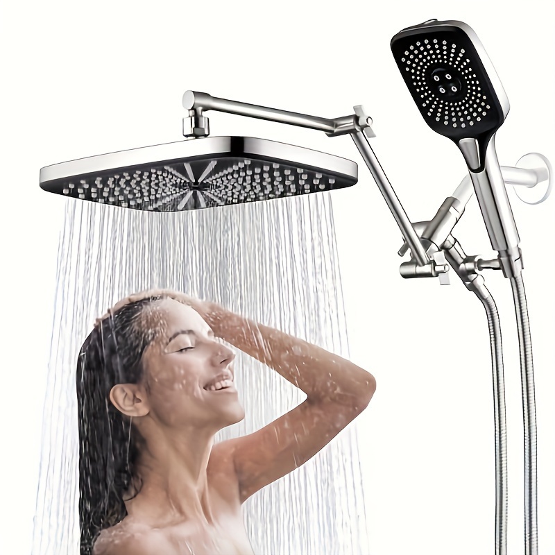 

Shower Head With Handheld, 12 Inch Rain/rainfall Shower Head Combo High Pressure With 4 Function Handheld Shower Head, 3-way Diverter, 2-stage Extension Arm And 71' Hose