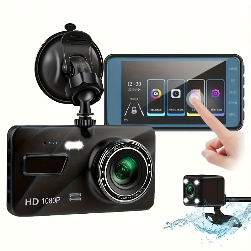 

Car Dvr Dash Cam Front And Rear Touch Screen 1080p, 4" Car Camera With Parking Monitor, G-sensor, Loop Recording,, No Memory Card