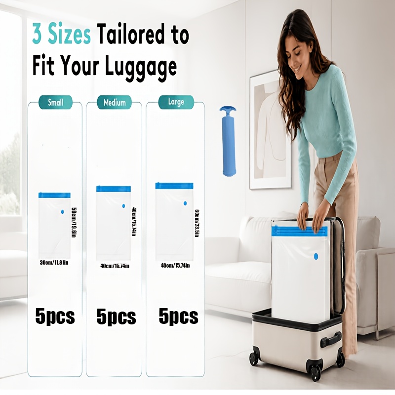 TEMU 16pcs Vacuum Compression Storage Bag Set (5s+5m+5l) With A Free Hand Pump - Large, Medium, Small - Suitable For Bedding, Clothes, Travel