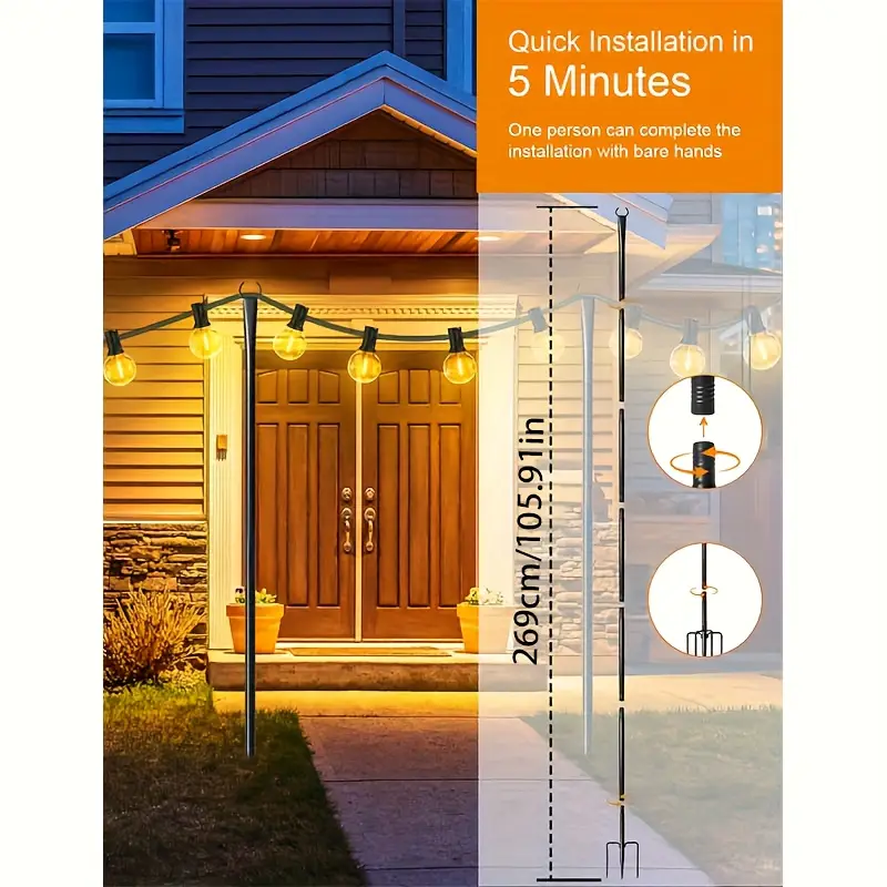 4er-Pack Lichterkettenstangen 3 M – Aus Eisen, Schwarz, Boden- Oder Zaunmontage, Wetterfest, Für Weihnachtsbeleuchtung & Gartenparty