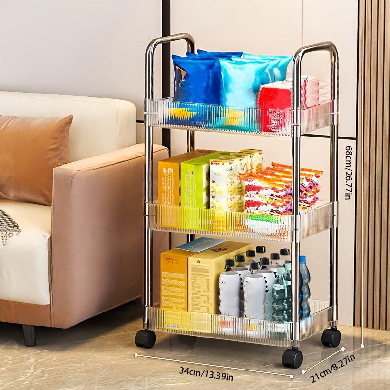2 3 4 tier clear acrylic rolling storage cart on wheels   mobile utility shelf unit for kitchen bathroom living room small   tool   dust proof   transparent utility racks Product details 0