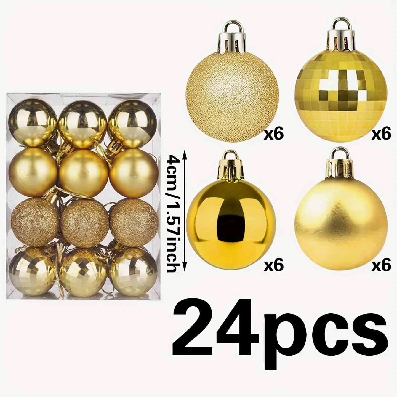 TEMU 24pcs Christmas Tree Ornaments, Shatterproof Plastic Baubles, 4cm Christmas , Decorations For , -finished & Glitter Design, No Electricity Or