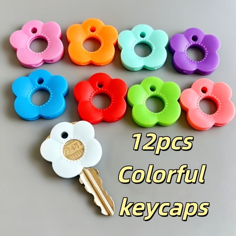 TEMU 12 Colorful Flower Key Covers. Key Cap Set - Durable Color-coded Key Protectors For Home/office Keys, Easy-to-install Keychain Organizer - Gift