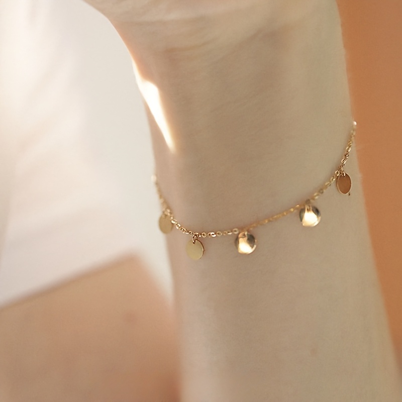 Image of 925 Silver Shiny Small Coin Element Bracelet For Women - Elegant Round Bell, Versatile Design With Mini Sequins, Simple And Chic Commuter Accessory
