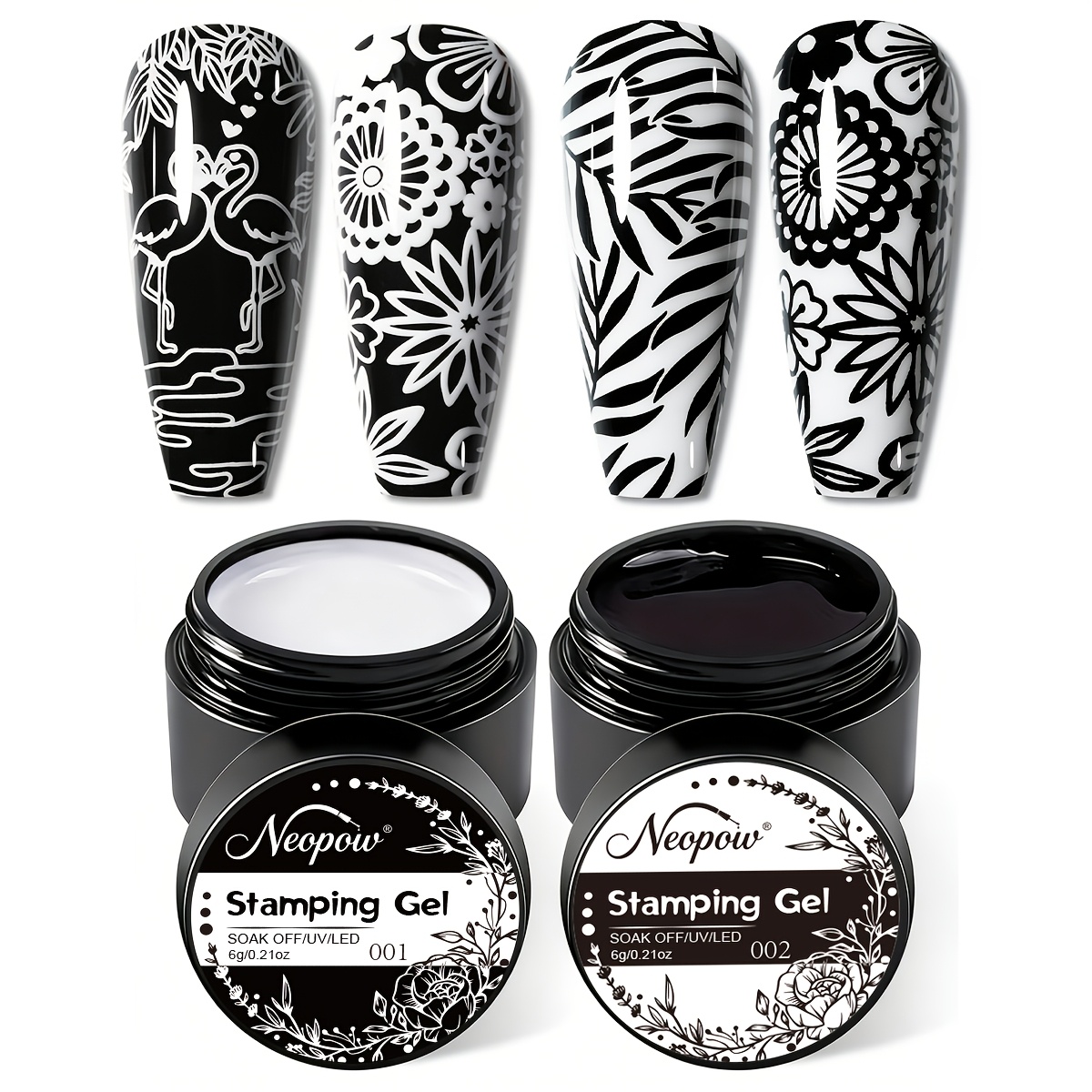 Image of Neopow Black And White Nail Gel, 6g, Removable Gel For Gel Nail Polish Transfer, Pigmented Nail Gel, Beginner-friendly
