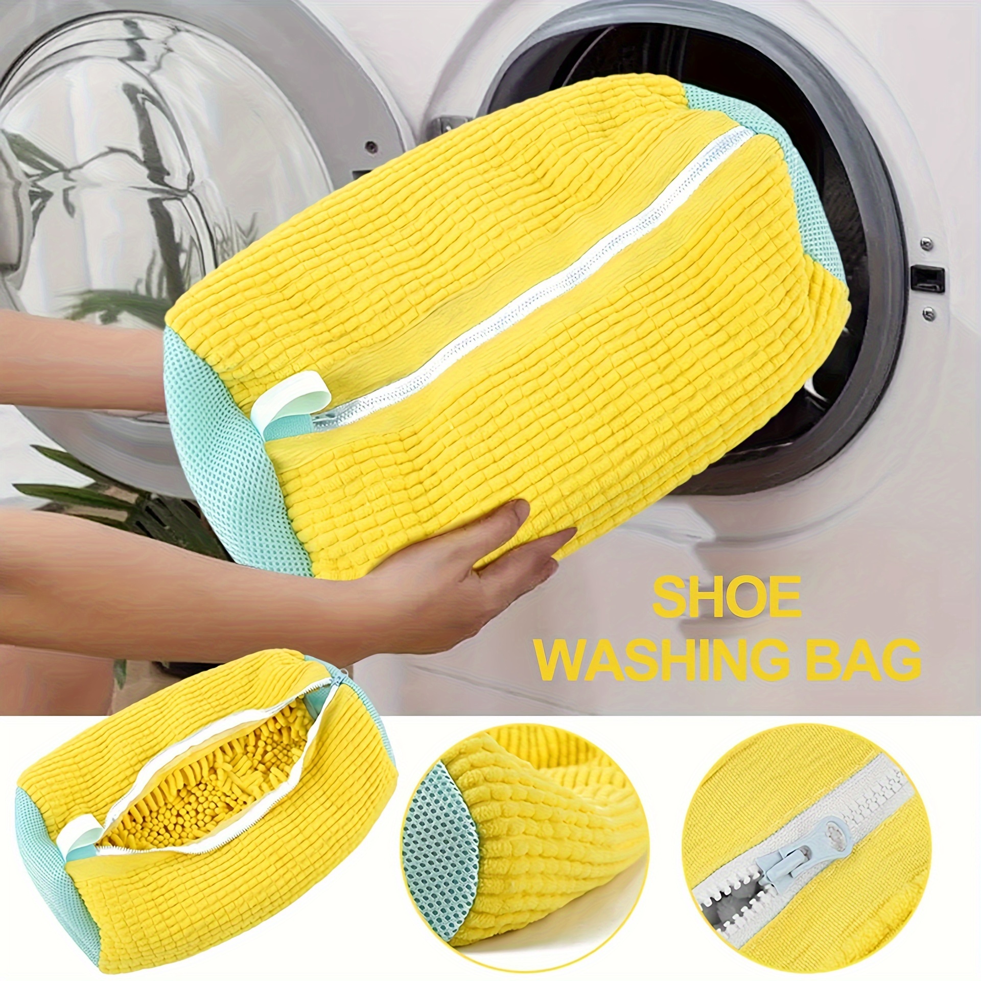 multi size reusable knit fabric laundry bag for footwear   polyester nylon washing bag with zipper closure for   shoe sizes and small toys machine   laundry bags details 3