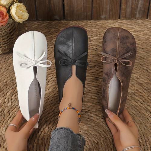 womens casual solid sole round toe ballet flats with bow decoration fashion slip on flat shoes women shoes