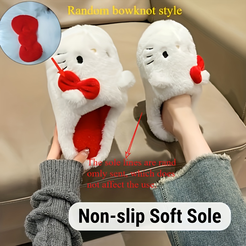 Image of Plush Slippers - Random Sole Pattern, On Use, Character Design, Soft Fleece Fabric And Lining, Non-slip Sole, Warm And Shoes, Women Shoes
