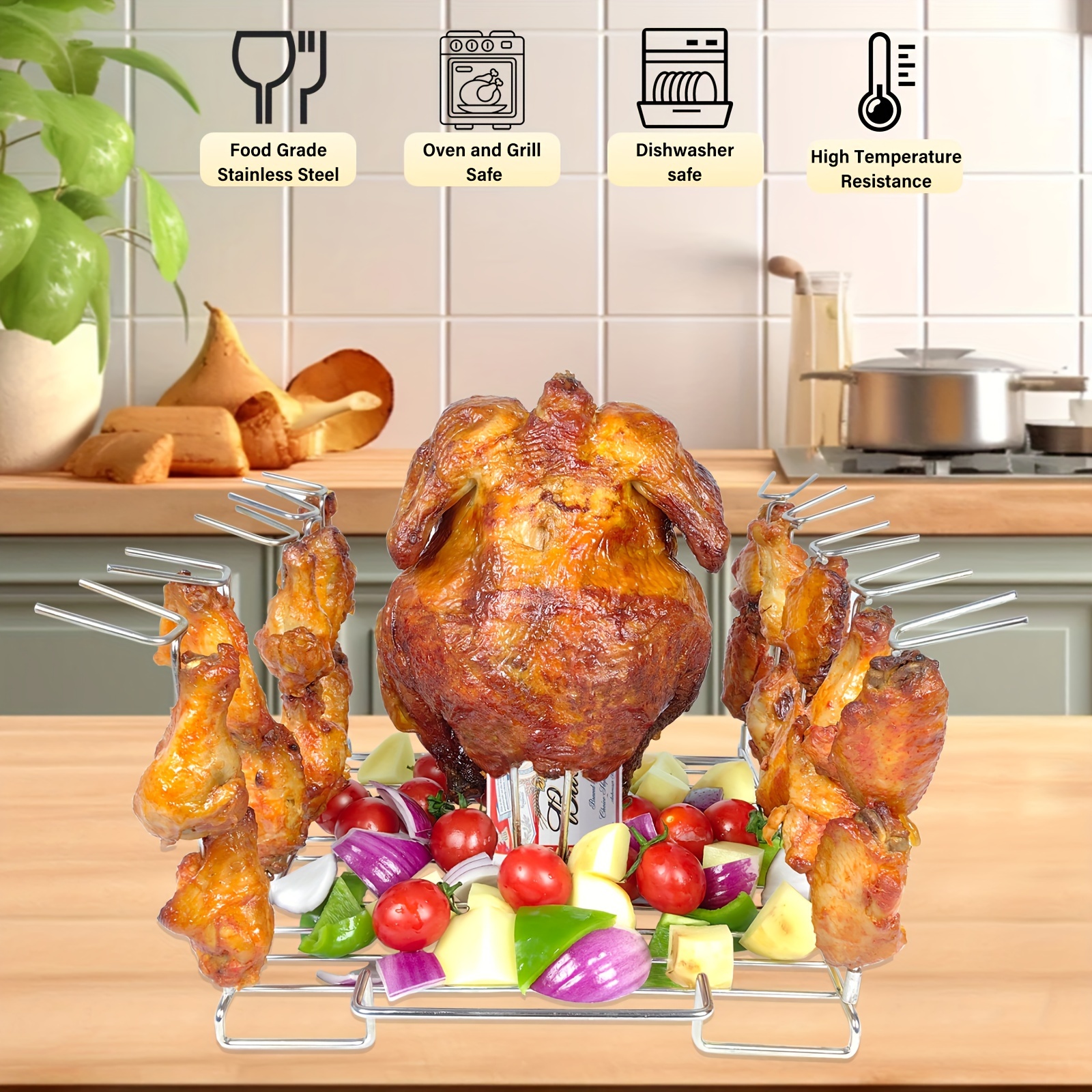 1 Pc 4in1 Chicken Grill Turkey Roasting Rack Beer Can Chicken Holder 10 