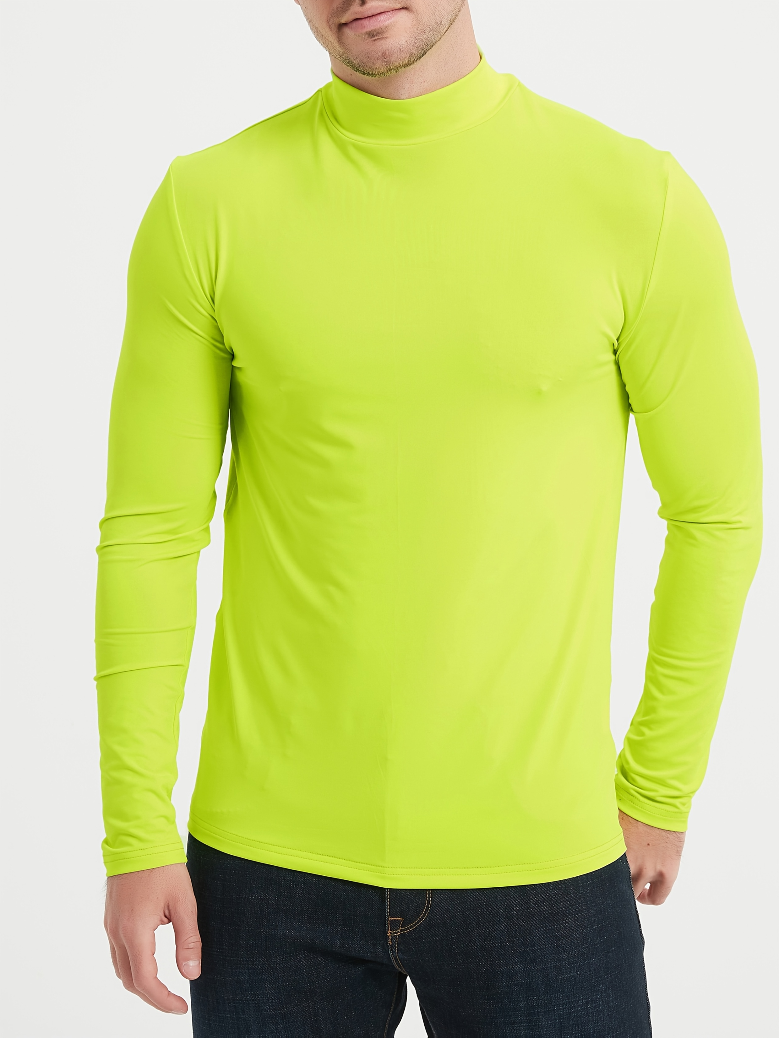 Neon Yellow Lime Green Thermal Shirt Men's Thermal Turtleneck Long