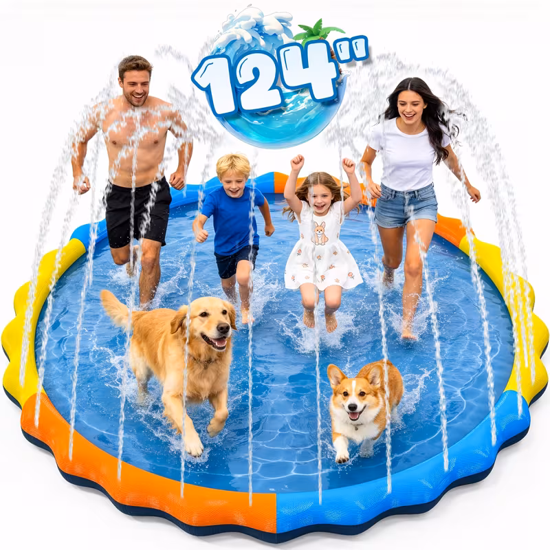124 oversized non slip water play mat for children and pets outdoor sprinkler mat 0 5mm thickened tear resistant pvc water toy for pool for family in the backyard Product details 1