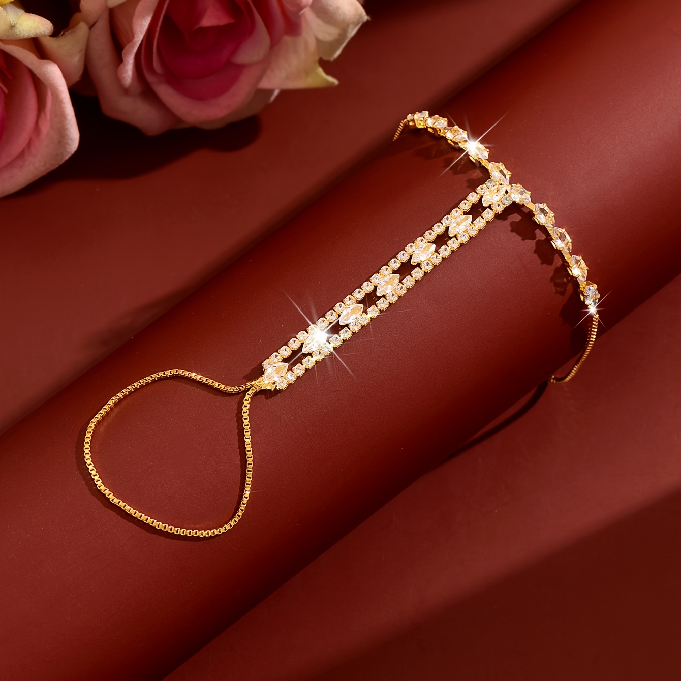 Women's Double-Layer Rhinestone Mitten Cuff Back Chains