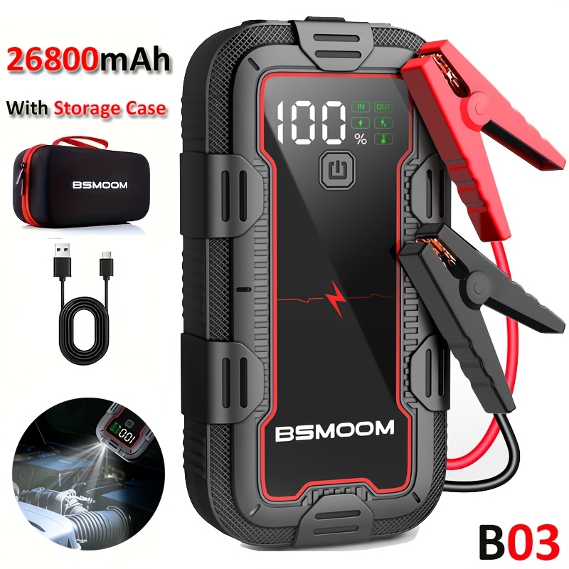 TEMU 12v Car Starter, Emergency Car Power Supply, 9500a , Car Battery Booster, Portable Power Bank For Mobile Phone Charging, Led Light, Lcd Digital