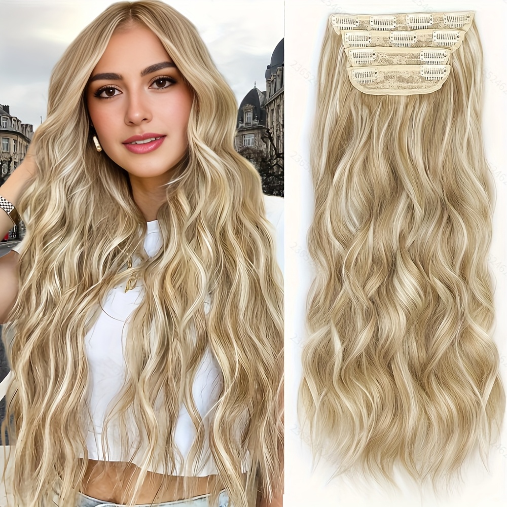 Long Wavy Synthetic Hair Extensions, 20 Inches, 4pcs, Thick Double Weft For Women