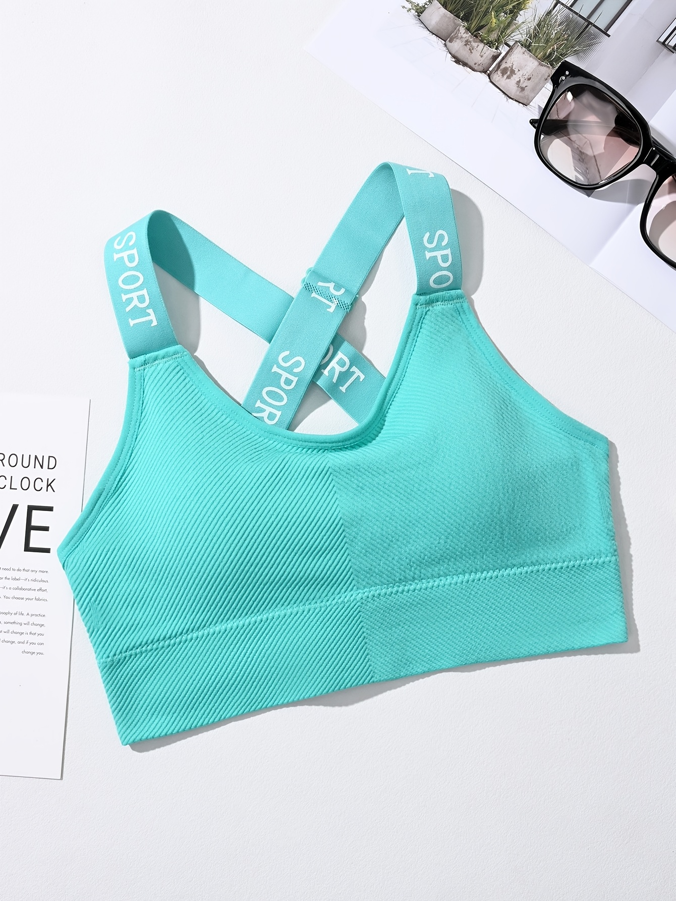 sutiã   feminino com estampa de   e   cruzadas com   nas  , roupa íntima de   base para fitness diário sem aro