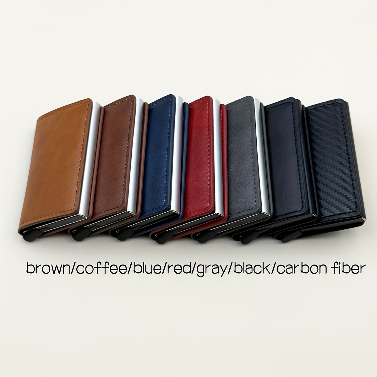 1   mens wallet carbon fiber card holder automatic   up aluminum alloy 6 colors rfid blocking pu leather anti theft card case anti demagnetization   christmas gift 3