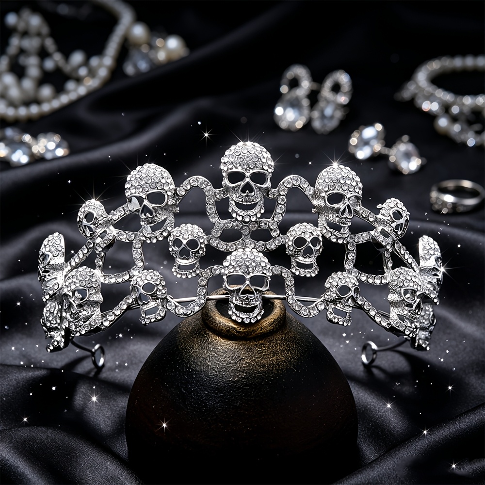 TEMU Skull Tiara Crown For Women And Men Gothic Queen Headpiece Halloween Costume Birthday Party Prom Stage Performance Cosplay Masquerade Witch