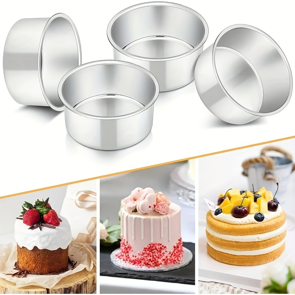 

4-piece Set Of Non-stick 4-inch Cake Pans - Aluminum Material, No Electricity Required