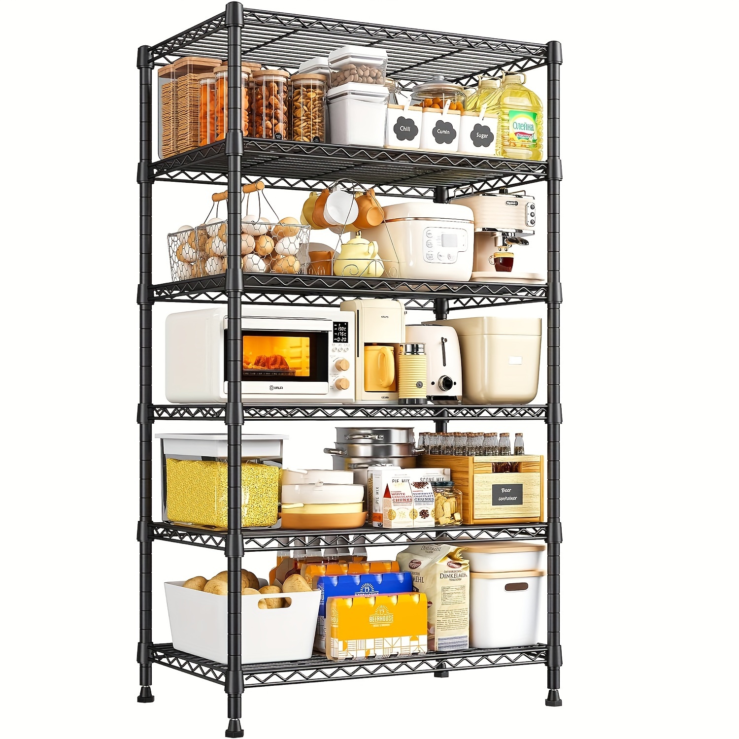 

70" Tall Metal Storage Rack 6-wire Shelving Commercial Standing Shelf Units Adjustable Garage Shelf For Kitchen Laundry Pantry Detachable Storage Shelves Sturdy Metal Shelf