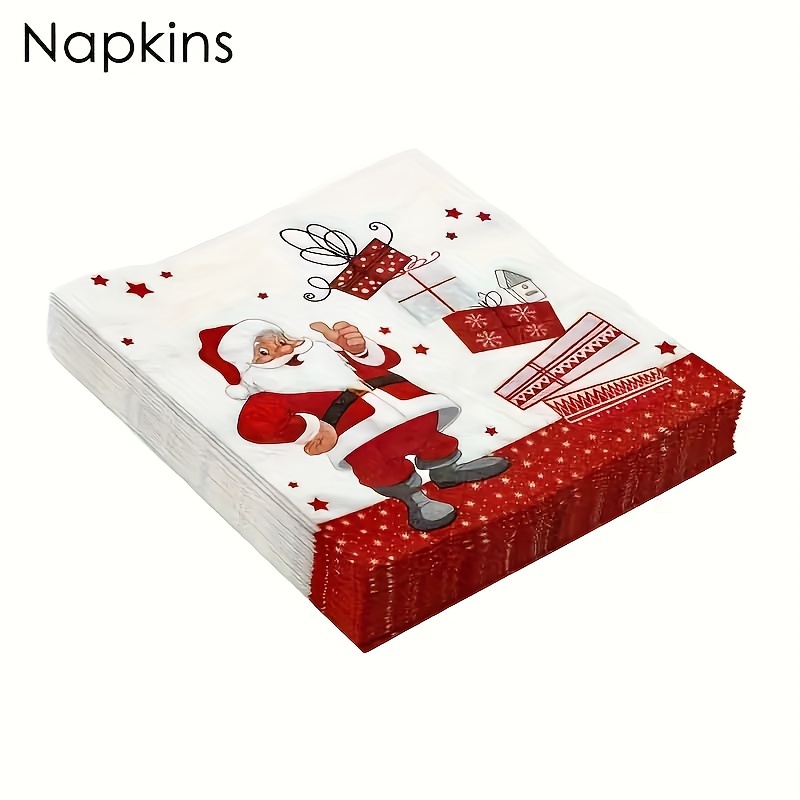 20pcs Santa Claus Christmas Napkins - Disposable Table Decor For Holiday Parties, 6.5" Square