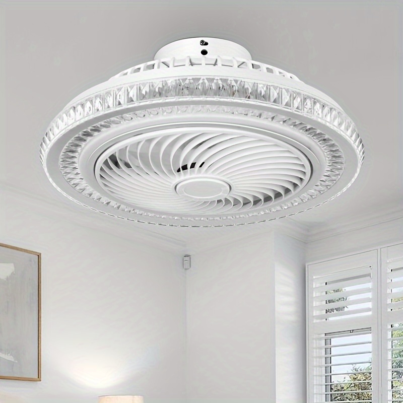 

Quoyad Bladeless Ceiling Fan With Light, 20 Inch Modern Enclosed Chandelier Fan With Dimmable Light, 6 Speeds, Dc Motor, Night Light, Wind Cycle, Low Profile Ceiling Fan For Small Space- White