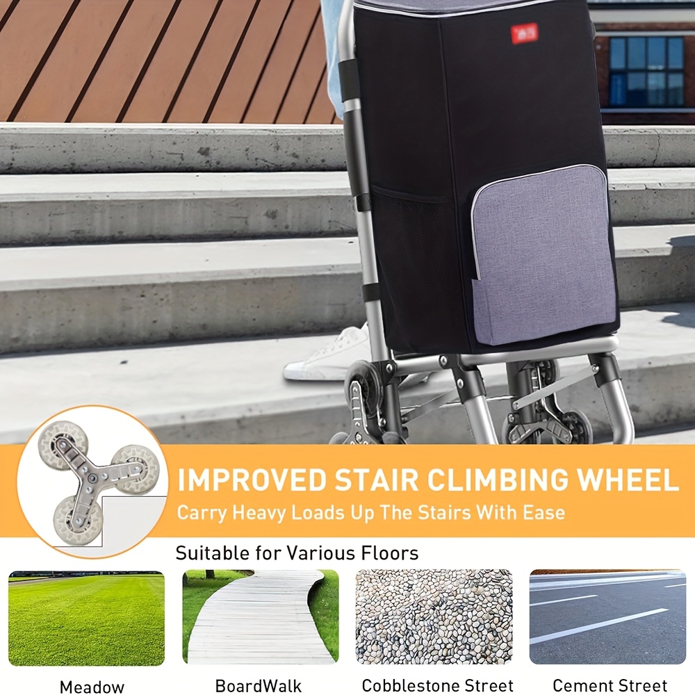 1pc Collapsible Stair Climbing Cart with Detachable Waterproof Bag - Portable Trolley for Grocery Shopping, Camping, Travel, and Picnics, 2.64gal Capacity, Aluminum Frame, Stair Wheel Design, Outdoor Picnic Essentials|Stair Climbing Cart|Durable Aluminum Frame, Picnic Essentials Cart