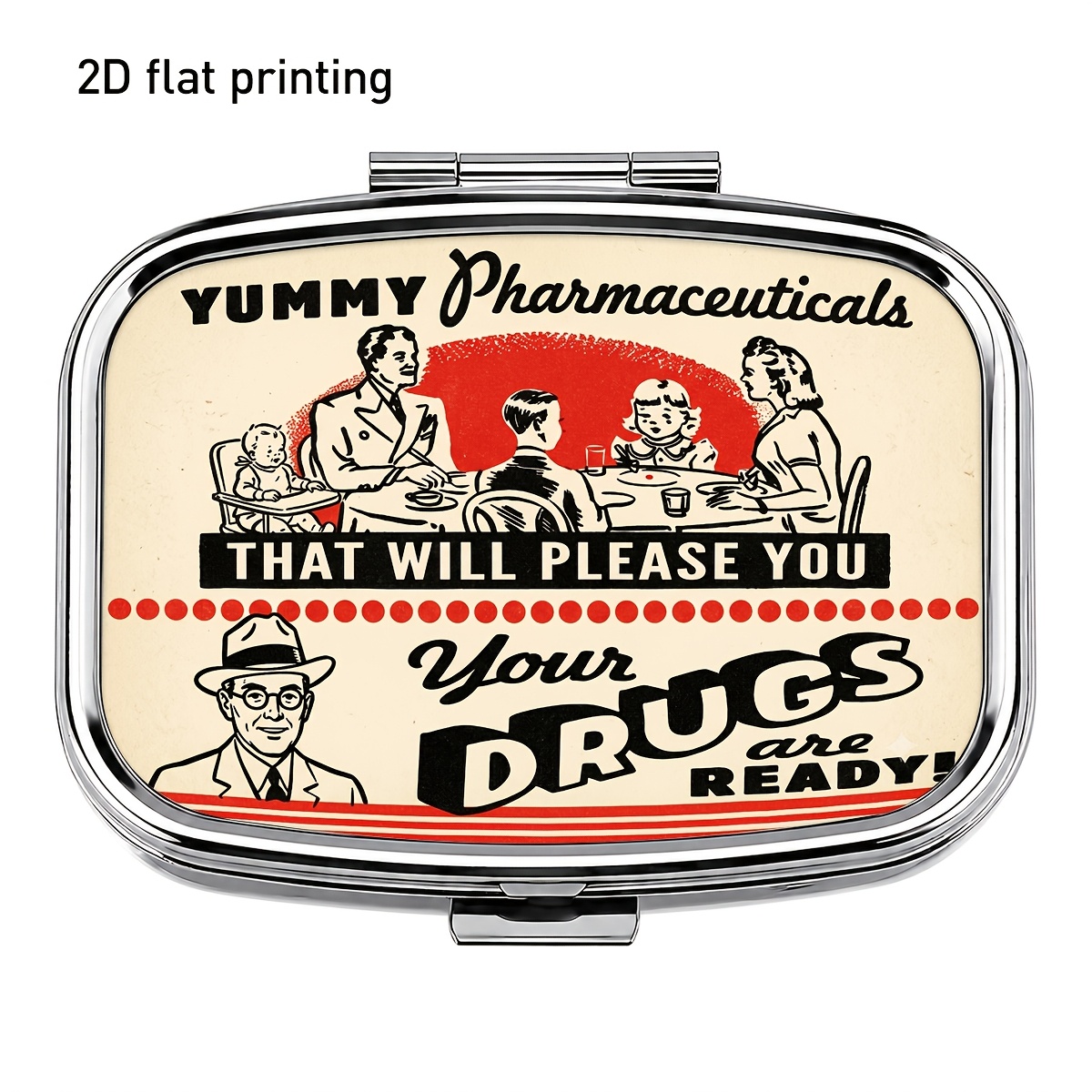TEMU 1pc, 2d Flat Printing, Humorous Medical Cartoon Pattern Square Small Pill Box, Classic Style, Dual Format Portable Storage Box, Pocket Size