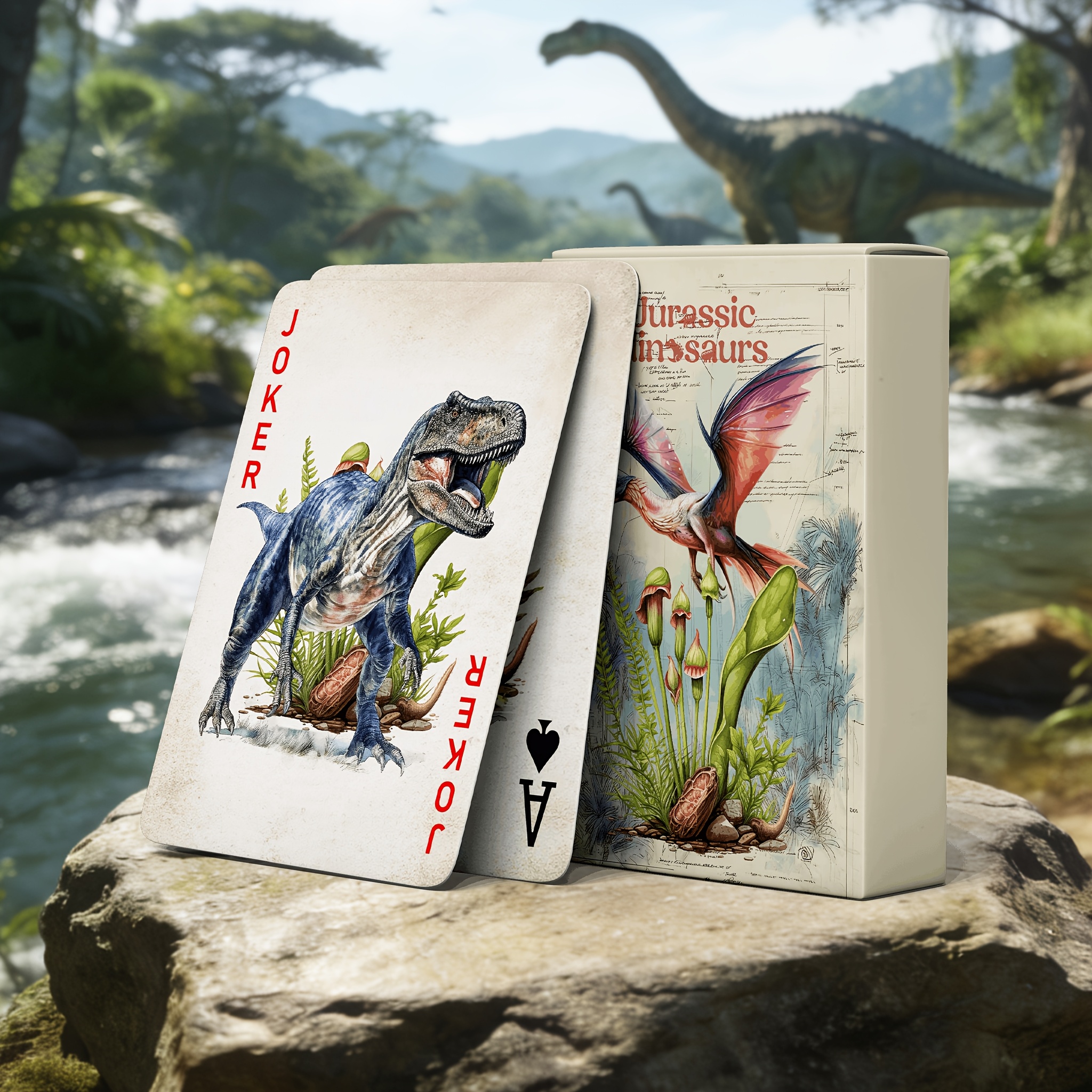 Cartas de Juego Estilo Retro, Cartas con Tema de Dinosaurios, Baraja Estándar, 54 pieza...