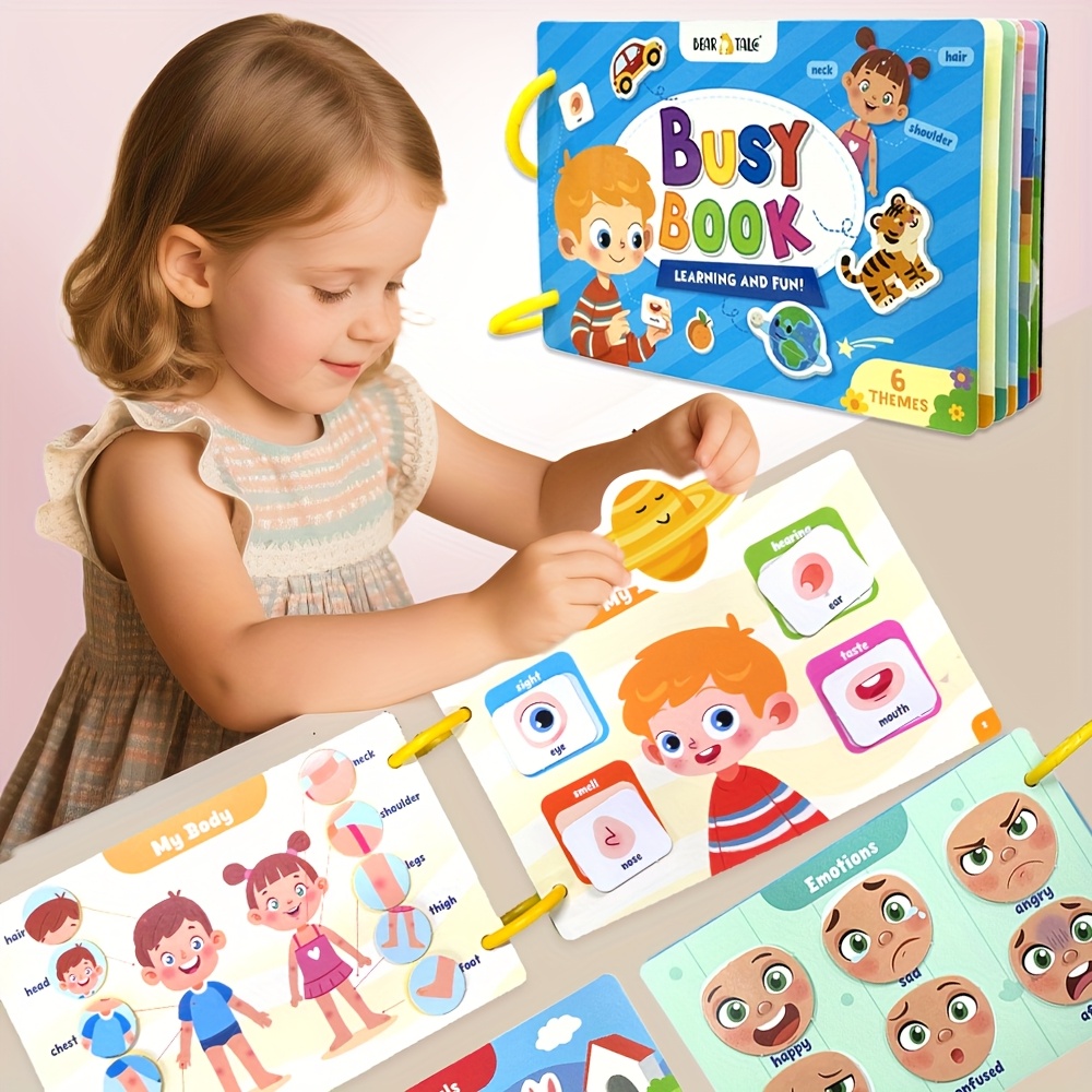 6 Themes Busy Book with, Cardboard, Educational Learning Toys for Cognitive and Thinking Abilities, Body, Animals, Food, Planet, Traffic, Emotion, Parent- Christmas gift, Family Game, Travel, Bedtime activities, Cognitive Development, Interactive Book, Colorful Pages, Highquality Print, Sturdy Binding, Educational Gift, Busy Board, Parents And Teachers, And