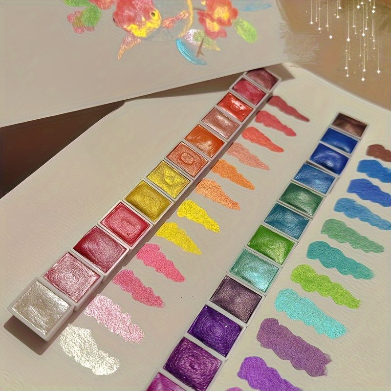 

A Set Of 24 Colors Of Pearl Watercolor Paints - Solid Metallic Glitter Palette For Artists, Non-toxic Japanese Gradient , Suitable For Mixing And Layering Art Supplies.