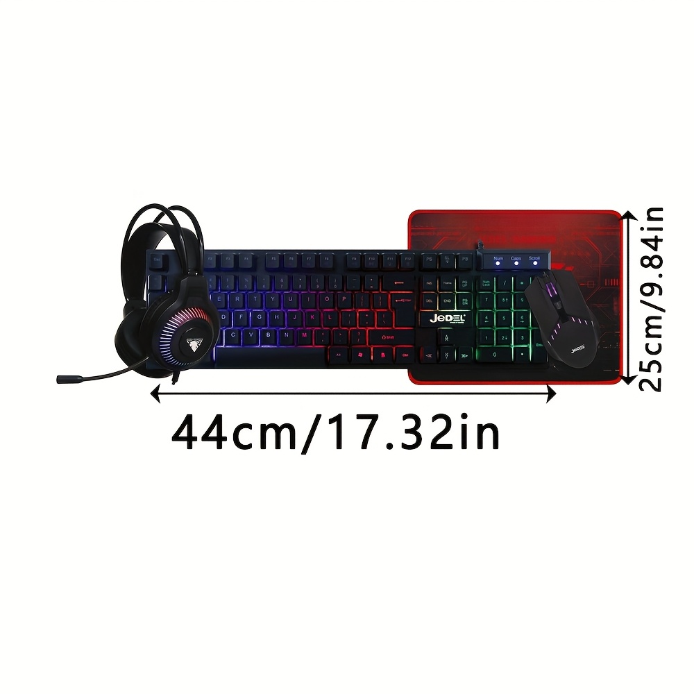 1 Set Of Four In One Wired Gaming Mechanical Keyboard Set, Keyboard+Headphones+Mouse+Mouse Pad, Designed for Elite Players, One Box for Complete Game Configuration, Perfect Gift for Birthdays/Halloween/Christmas