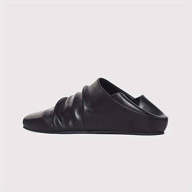square toe pleated design semi slip mule shoes men's shoes - Temu