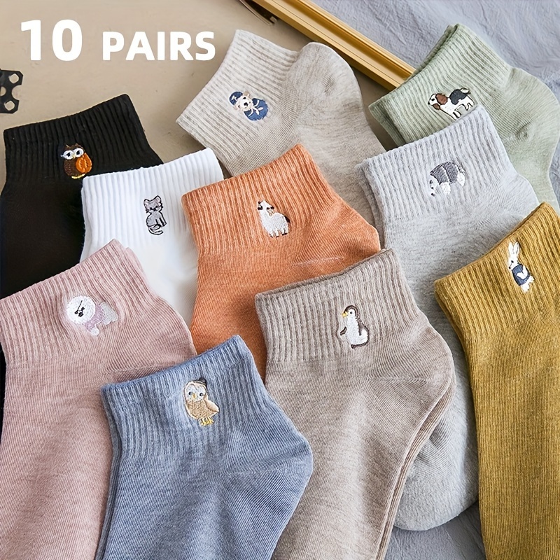 Image of 10 Pairs Of Comfortable And Breathable Short Socks For Women, Versatile Design, Fashionable And Durable, Suitable For Outdoor Wear