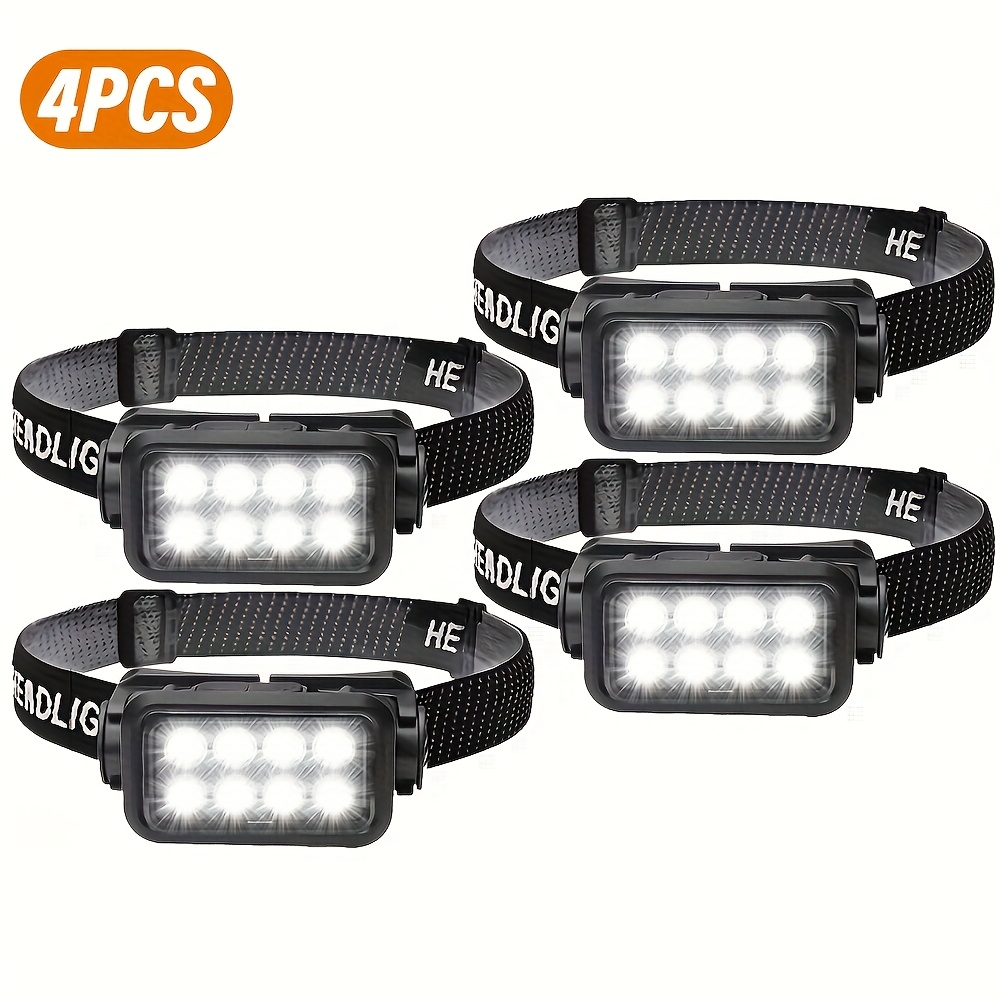 TEMU 4pcs Rechargeable Outdoor Headlamp, 8led Bright Headlamp With Motion Sensor, 5 Light , Lightweight Headlamp Flashlight For Outdoor, Camping,