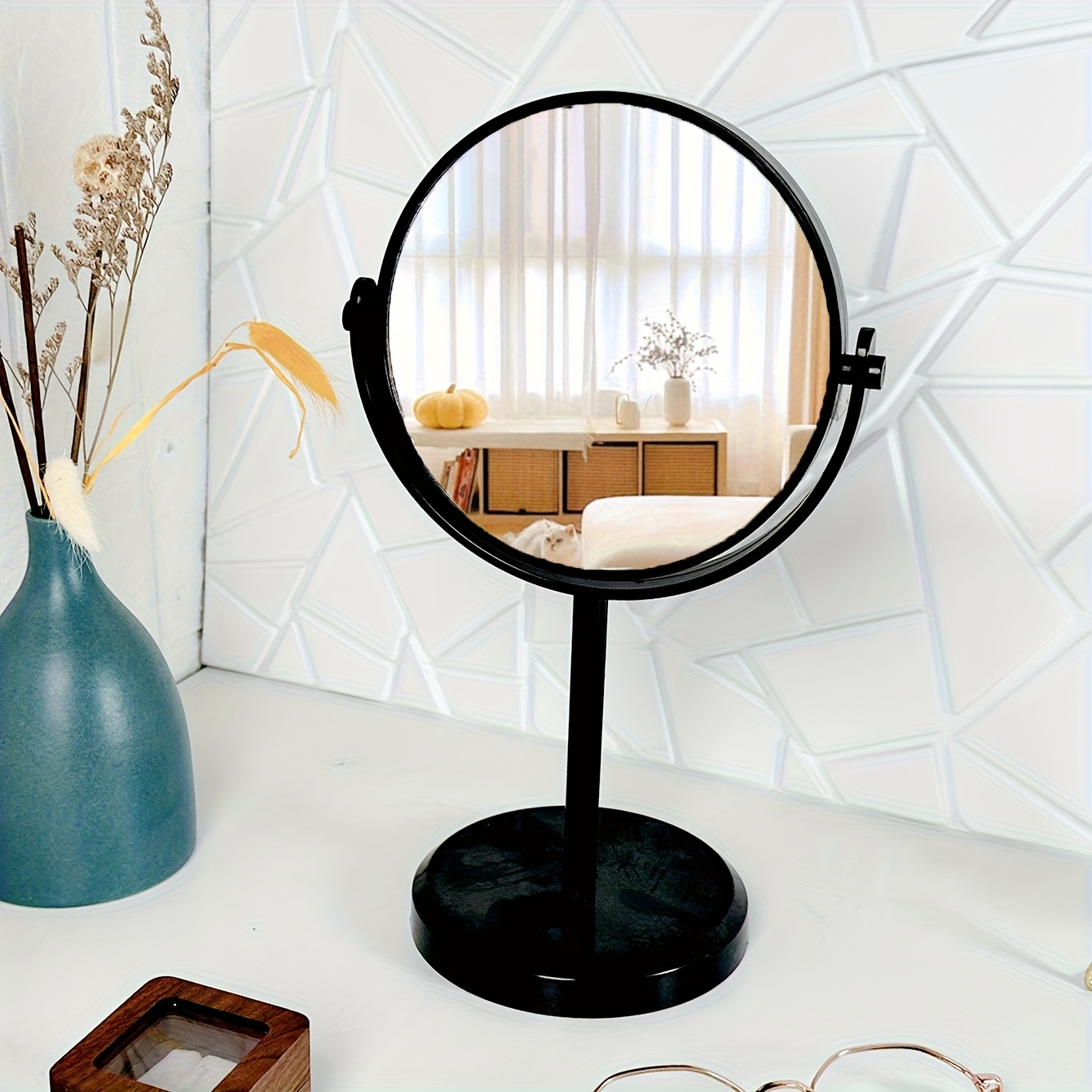 1pc European Style Matte Steel Tabletop Princess Mirror | Double Sided, Large Size, Plastic Frame, Polished