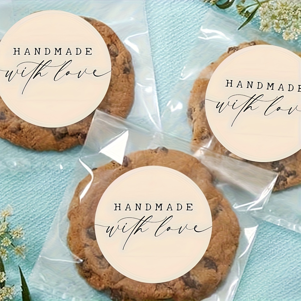 Image of 96pcs Handcrafted Heart Stickers - Elegant Text, Embedded In Pale Circles, Vintage Party Decor, Crafts, Gift Wrapping, Small Business Branding, Expressing Emotions, Gift Wrapping Supplies