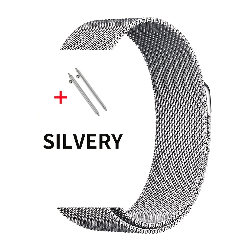TEMU Elegant Stainless Steel Mesh Watch Bands, 18/20/22mm Compatible, Loop Strap With Magnetic Closure For Smartwatches