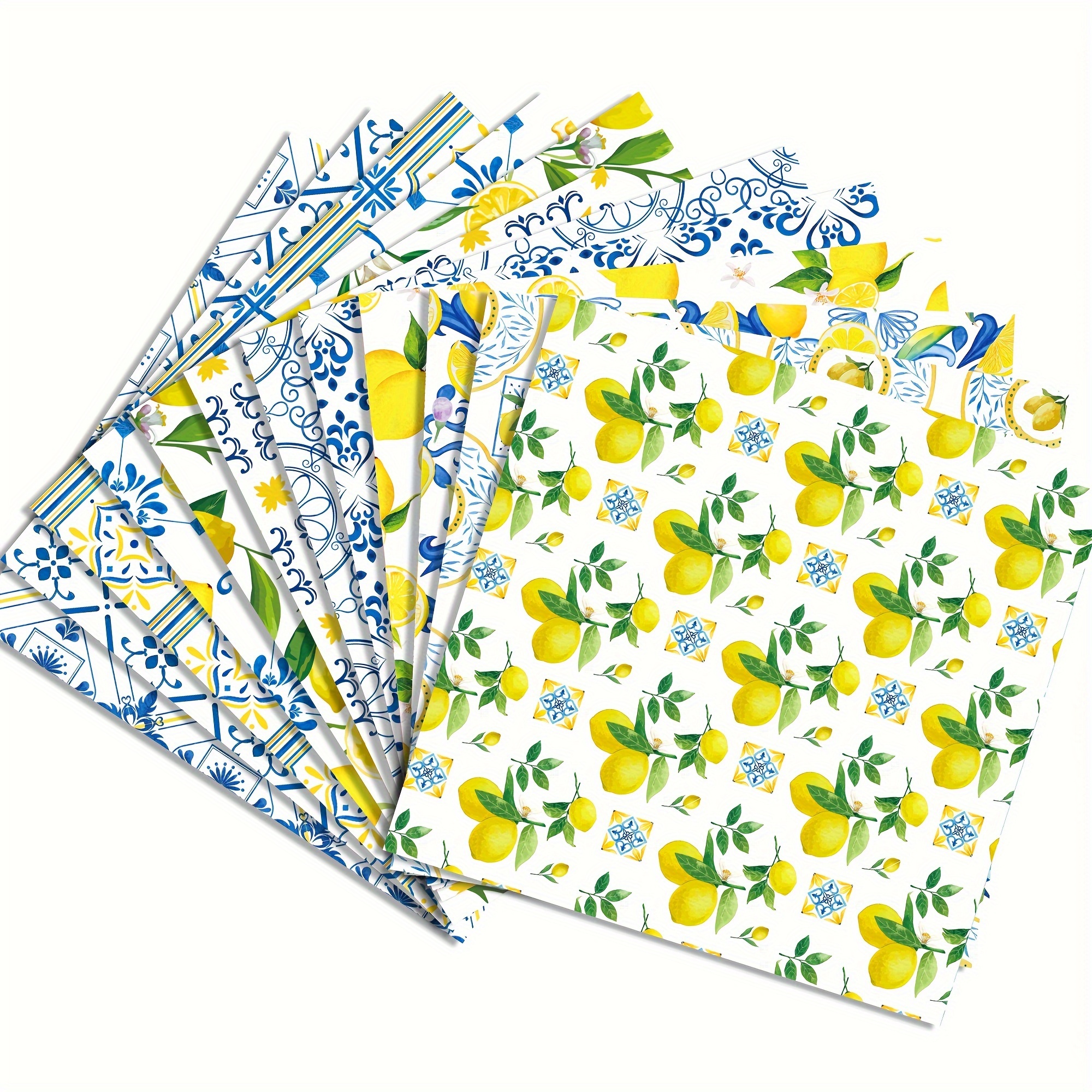 

24pcs Mediterranean Lemon Pattern Scrapbook Blue Paper Double-sided Diy Decorative Craft Paper For Gift Wrapping Party Supplies