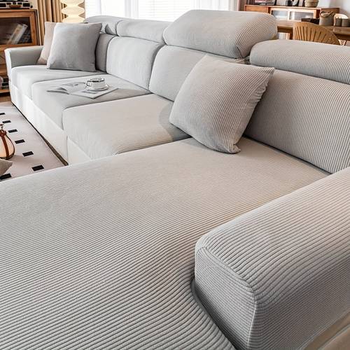 solid color striped stretch sofa cover easy universal non slip sofa cushion cover pet friendly anti scratch sofa cover suitable for l shaped sofa and 1 2 3 4 seater