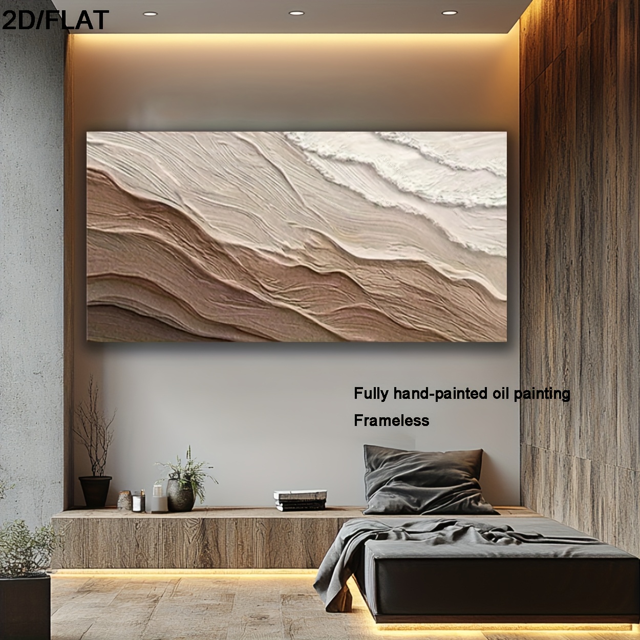 This Is a Large, Hand-Painted Abstract Oil Mural in a Nordic Bohemian Style, Featuring a Easy Modern Design with Neutral Colors. It Has a Textured End And Is Perfect for Decorating Spaces Like for home Offices, Living Rooms