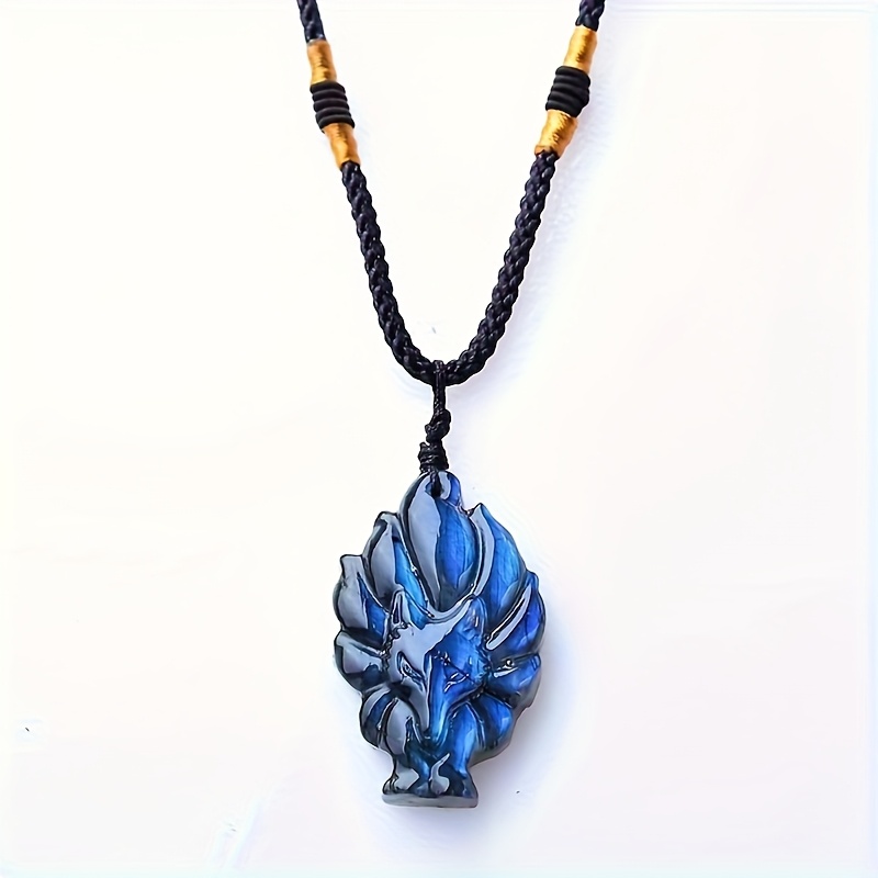 Unisex Labradorite Fox Pendant Necklace, Charm Gift
