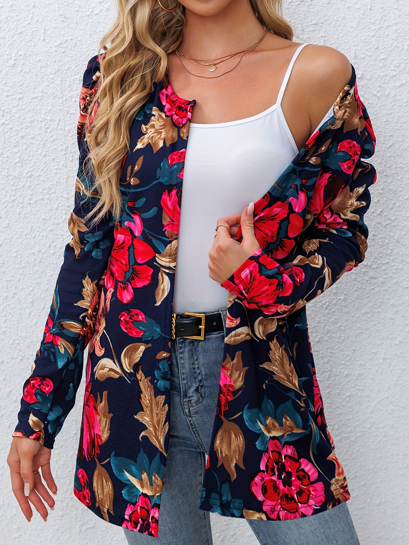 Women's Leopard Print Lightweight Jacket - Elegant Loose Fit Mid-Length Open Front Coat with Long Sleeves, Machine Washable Spring Summer Fall Casual Outerwear, Leopard Print Jacket, Seasonal Fashion, Buckle Belt Accent, No Button Closure