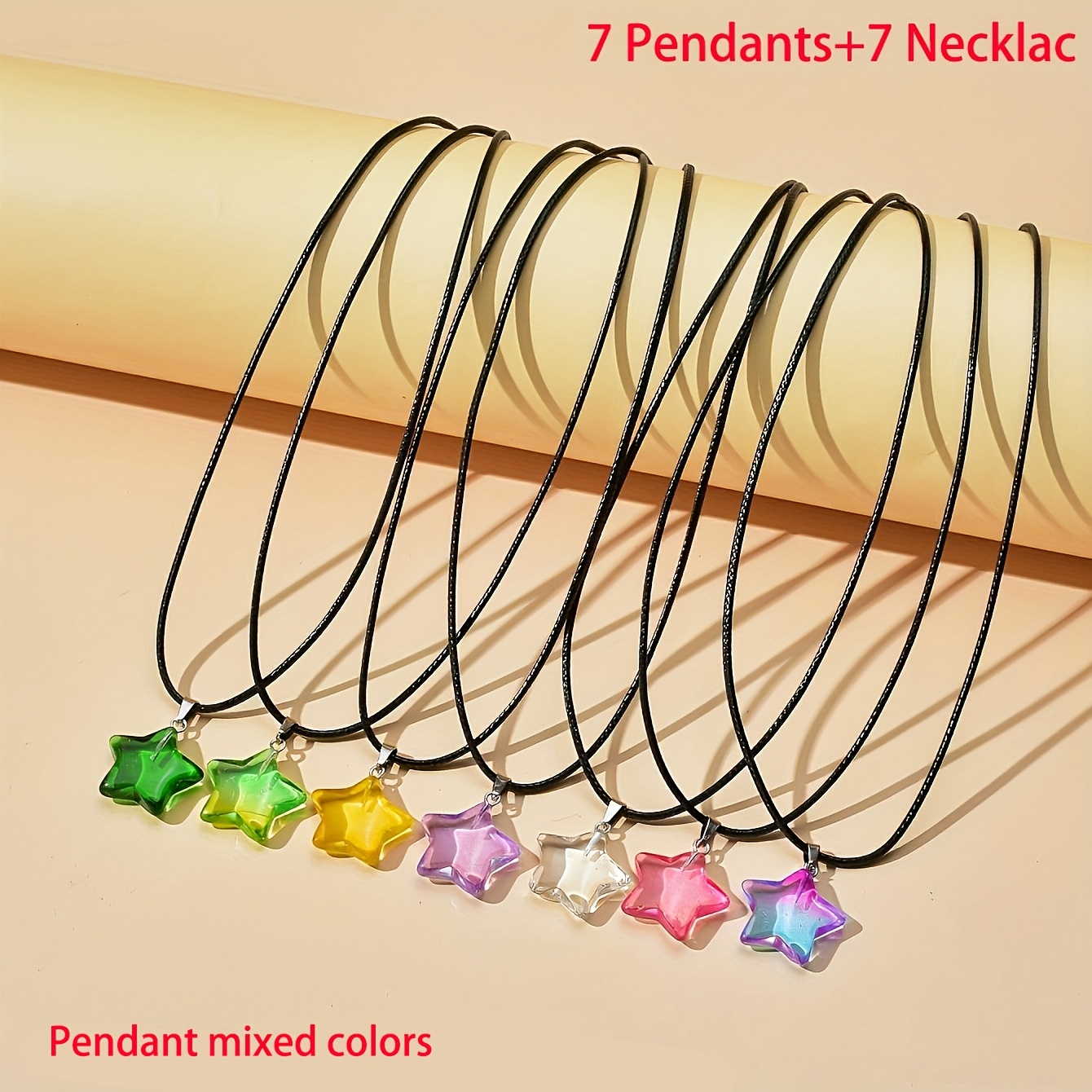 Image of 14pcs Pendants Gradient Charms With Adjustable Wax Cord Loose Beads For Jewelry Necklace Gift (7 Pendants + 7 Necklace Chains + Storage Bag)