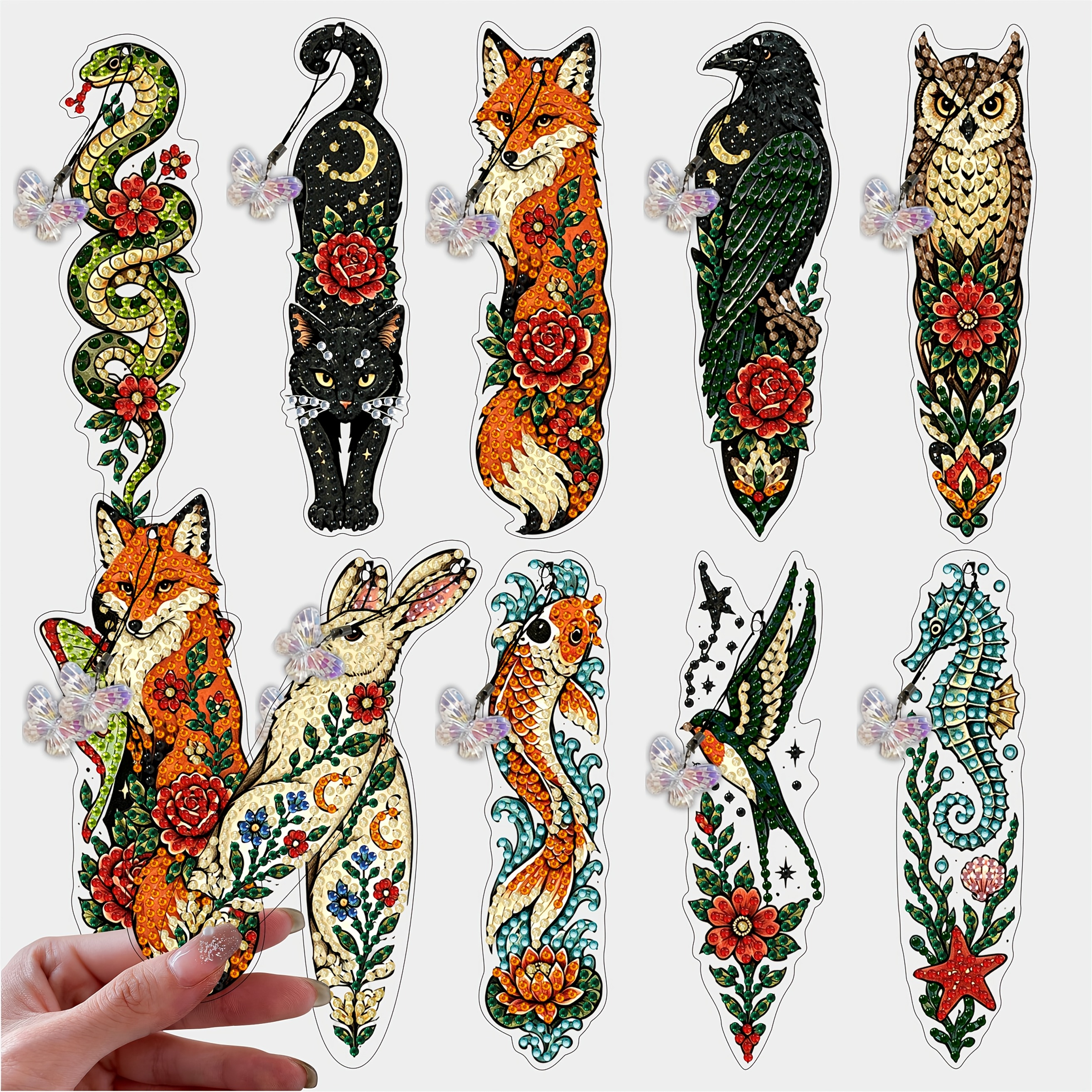 TEMU 10pcs Retro Animal Diamond Painting Bookmark Collection, Diamond Painting Bookmarks, Crystal Bookmarks, Exquisite , With Lanyard And Pendant