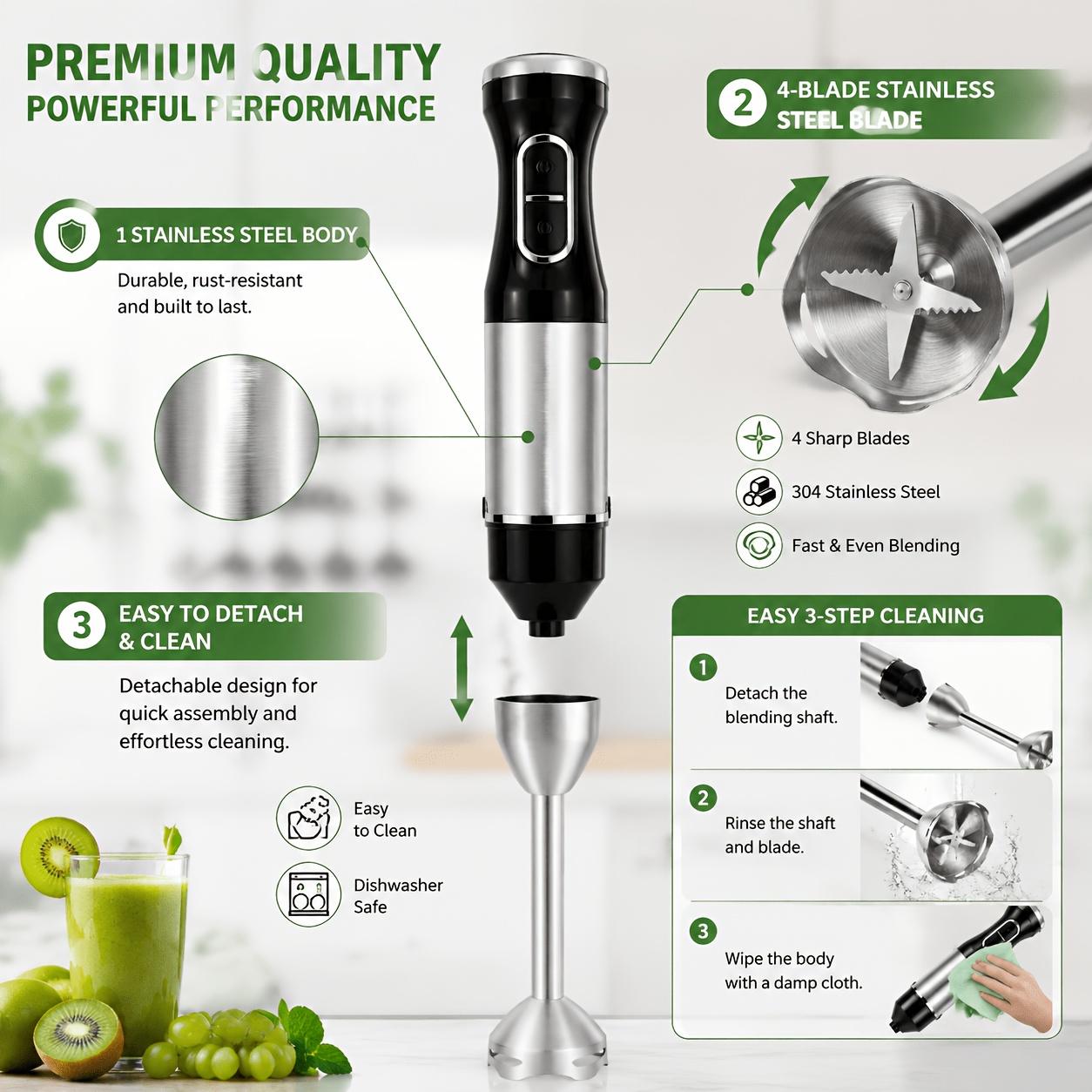 600W Portable Stainless Steel Handheld Blender, 2-Speed Blending... product image 7