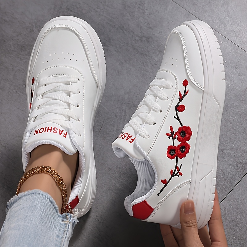 Image of Women's Casual Sports Shoes Retro Plum Embroidery Shoes Versatile White Shoes Soft Bottom Light And Convenient Student Sports Shoes, Women Shoes, Sneakers